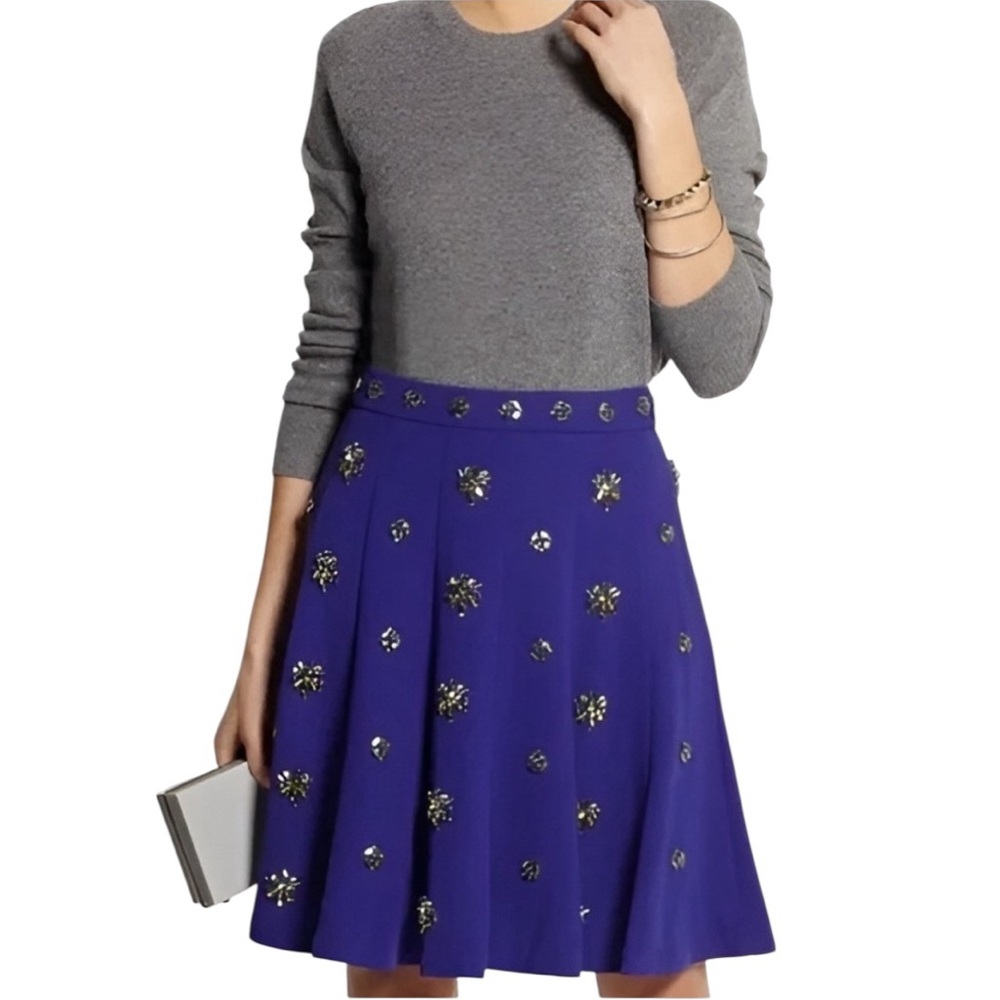LN RARE J. Crew Collection Byzantine Purple Jeweled Cluster A-Line Skirt - 6